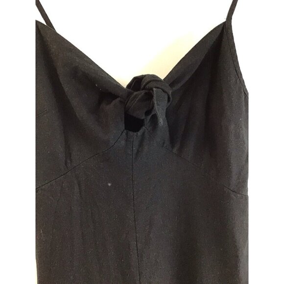 OLD NAVY Jumpsuit L Tie Shoulder Cropped Smocked Sleeveless Linen Blend Black 🩶 - Picture 2 of 6